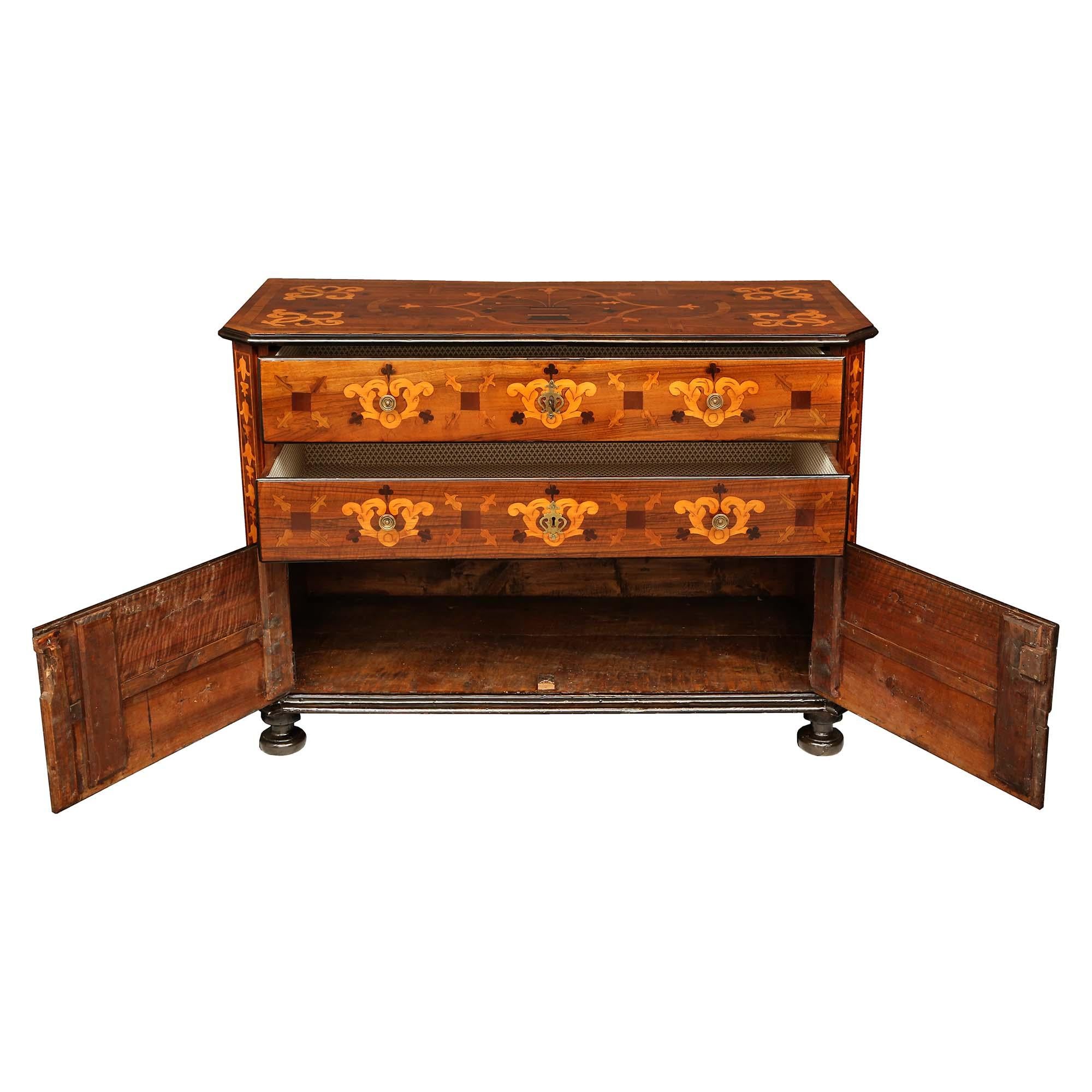 18th Century and Earlier Italian Early 18th Century Louis XIV Period Walnut, 2-Door and 2-Drawer Commode For Sale