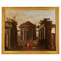 Antique Italian Early 18th Century Roman Oil on Canvas, of an Architectural Theme