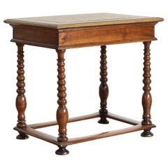 Italian Early 18th Century Turned Walnut Table with Specimen Marble Top