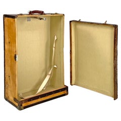 Malle de voyage italienne en cuir Brown avec clé, début 1900