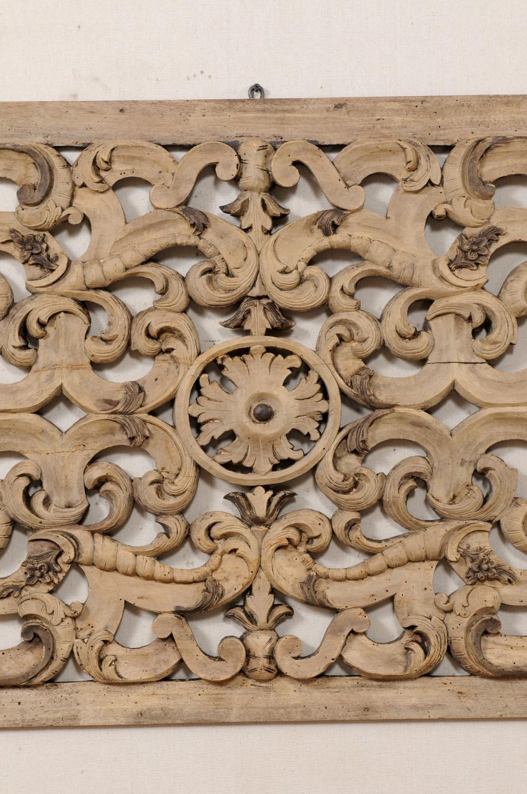 Hand-Carved Italian Pierce-Carved Wood Plaque in Scrolling Acanthus Leaf Motif