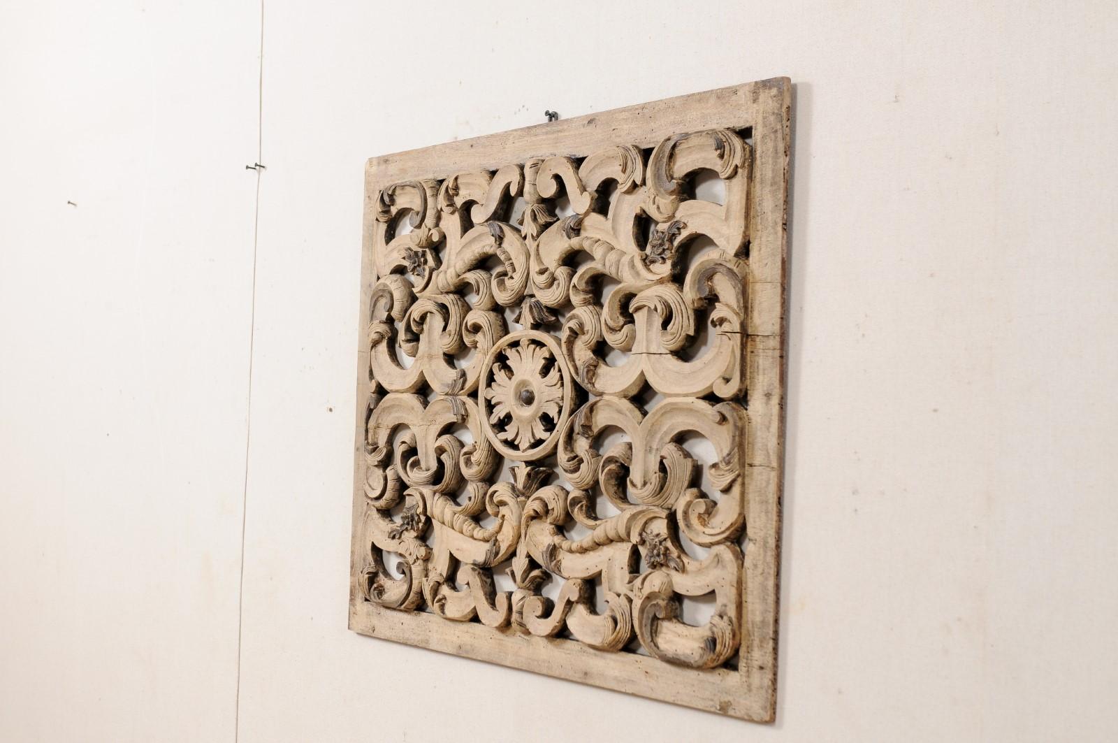 Italian Pierce-Carved Wood Plaque in Scrolling Acanthus Leaf Motif 2