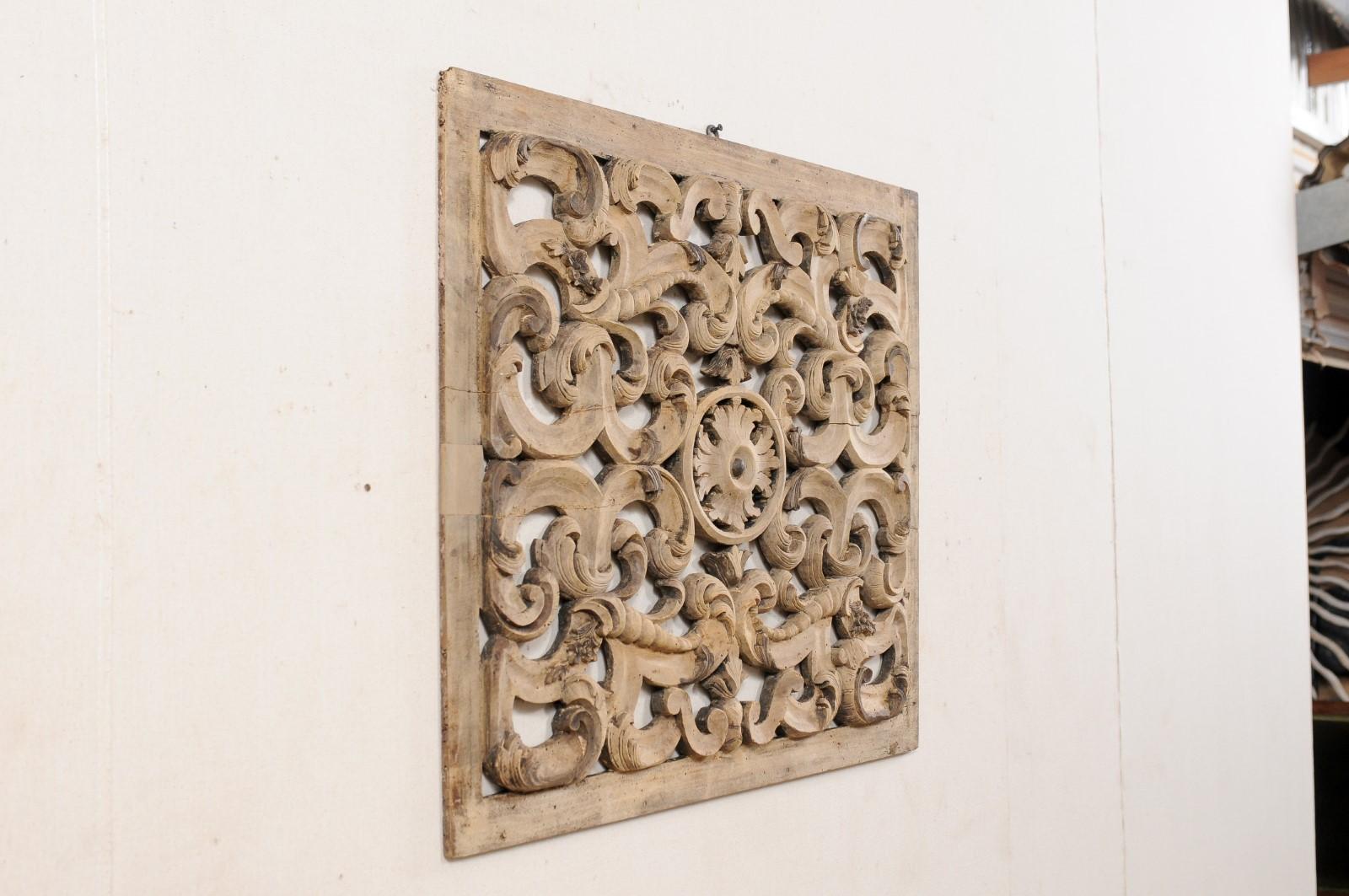 Italian Pierce-Carved Wood Plaque in Scrolling Acanthus Leaf Motif 3