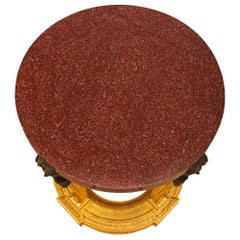 Italian Early 19th Century 1st Empire Period Bronze, Giltwood, & Porphyry Table