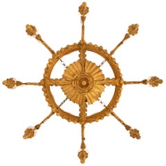 Lampadario barocco italiano del primo Ottocento in legno dorato e metallo dorato