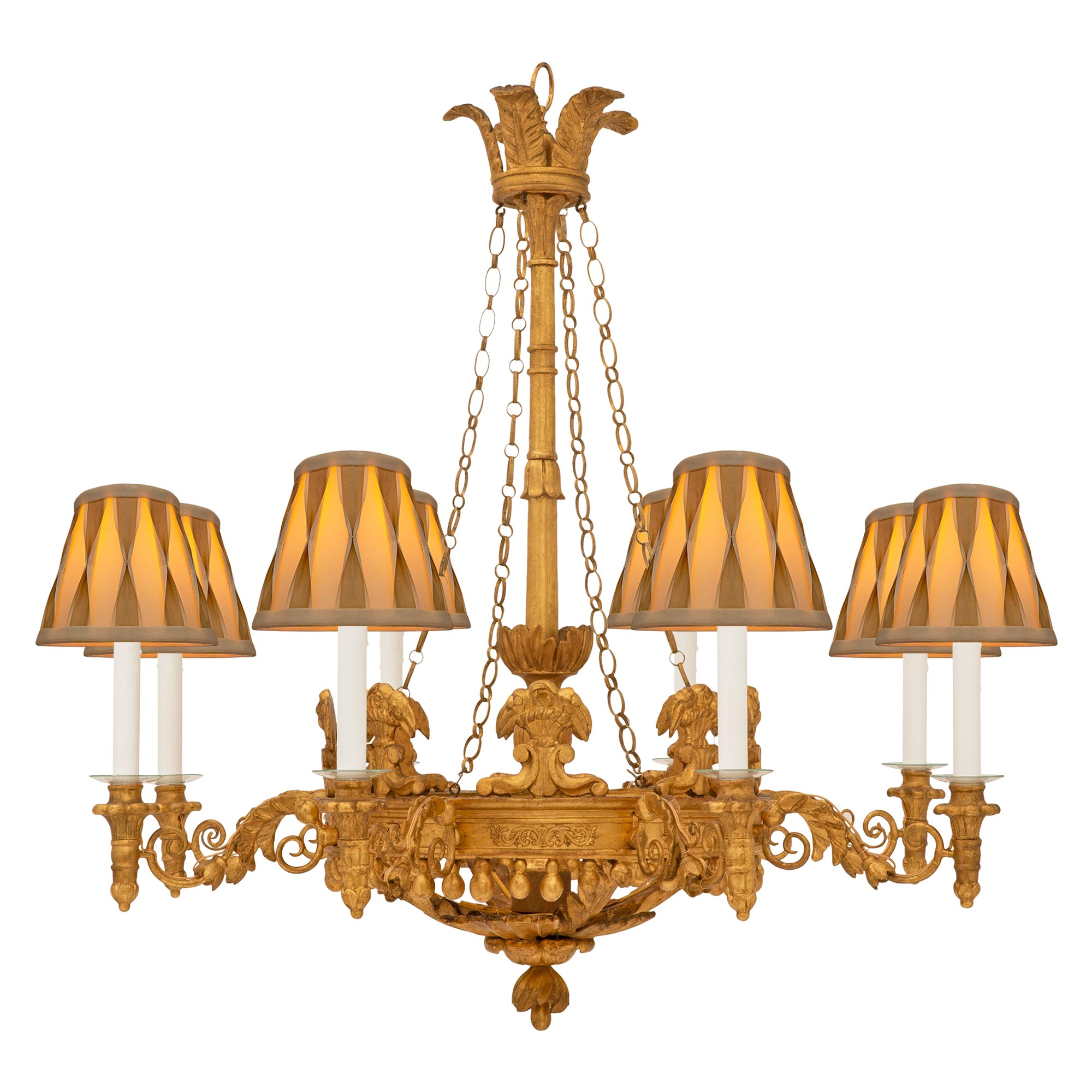Lustre Baroque Italien du Début du 19ème Siècle en Bois Doré et Métal Doré