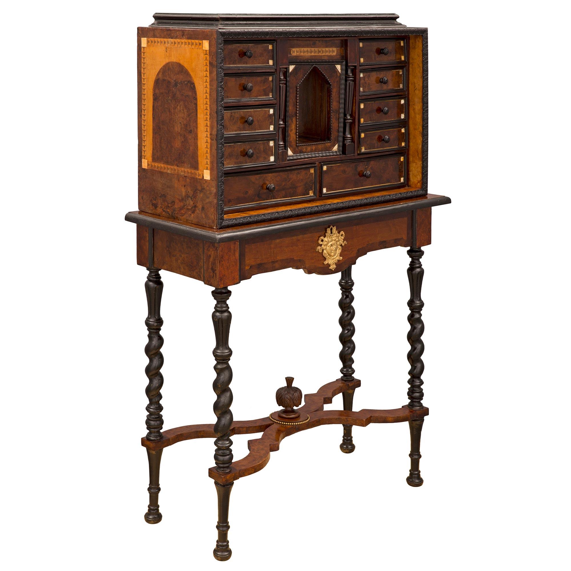 Italian Early 19th Century Baroque St. Walnut, Satinwood, Bone, and Ormolu Cabin In Good Condition For Sale In West Palm Beach, FL