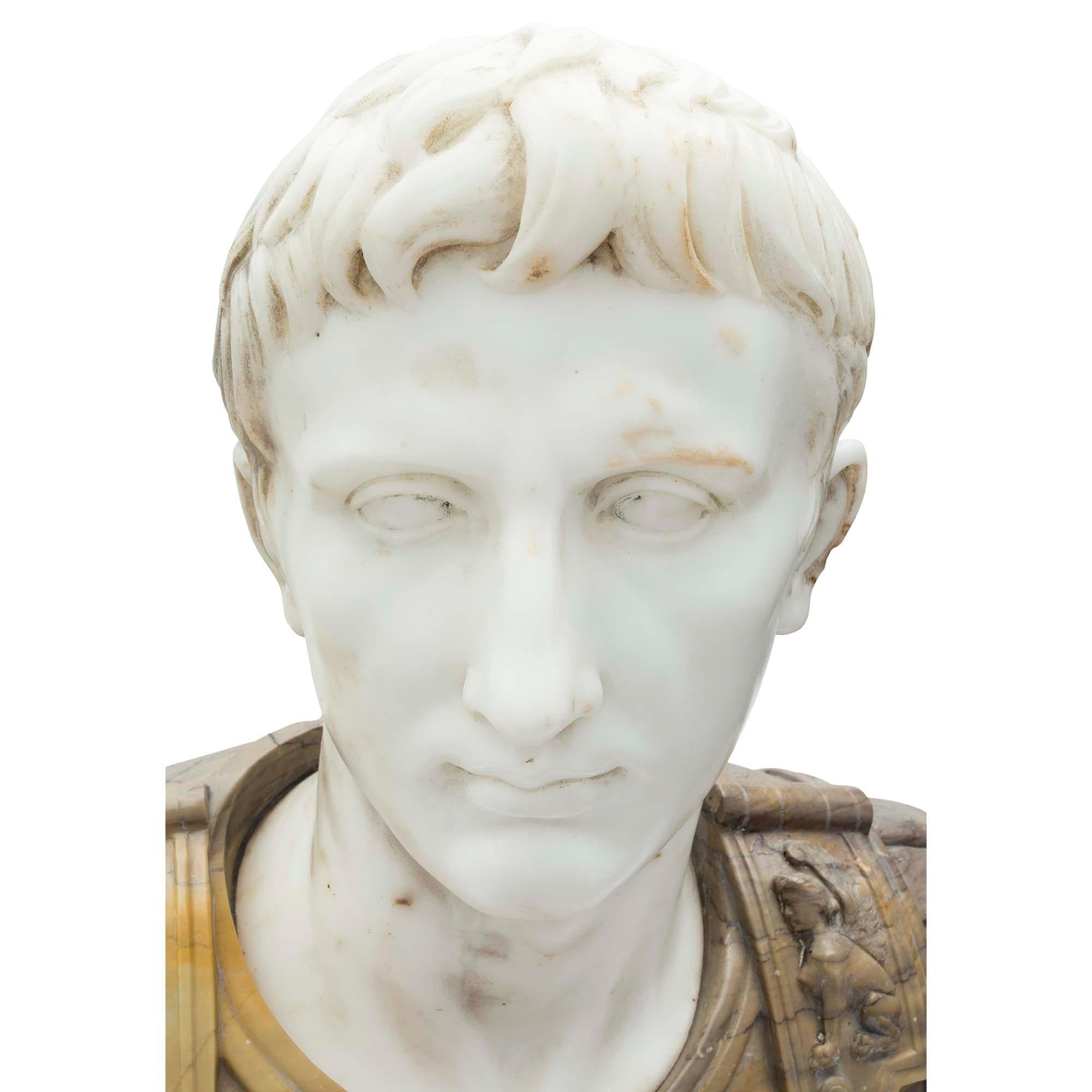 Italian Early 19th Century Carrara Marble and Siena Marble Bust of Augustus 5