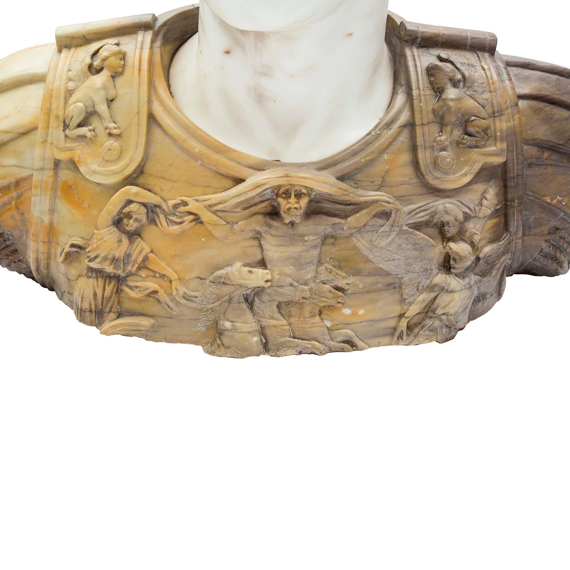 Italian Early 19th Century Carrara Marble and Siena Marble Bust of Augustus 6