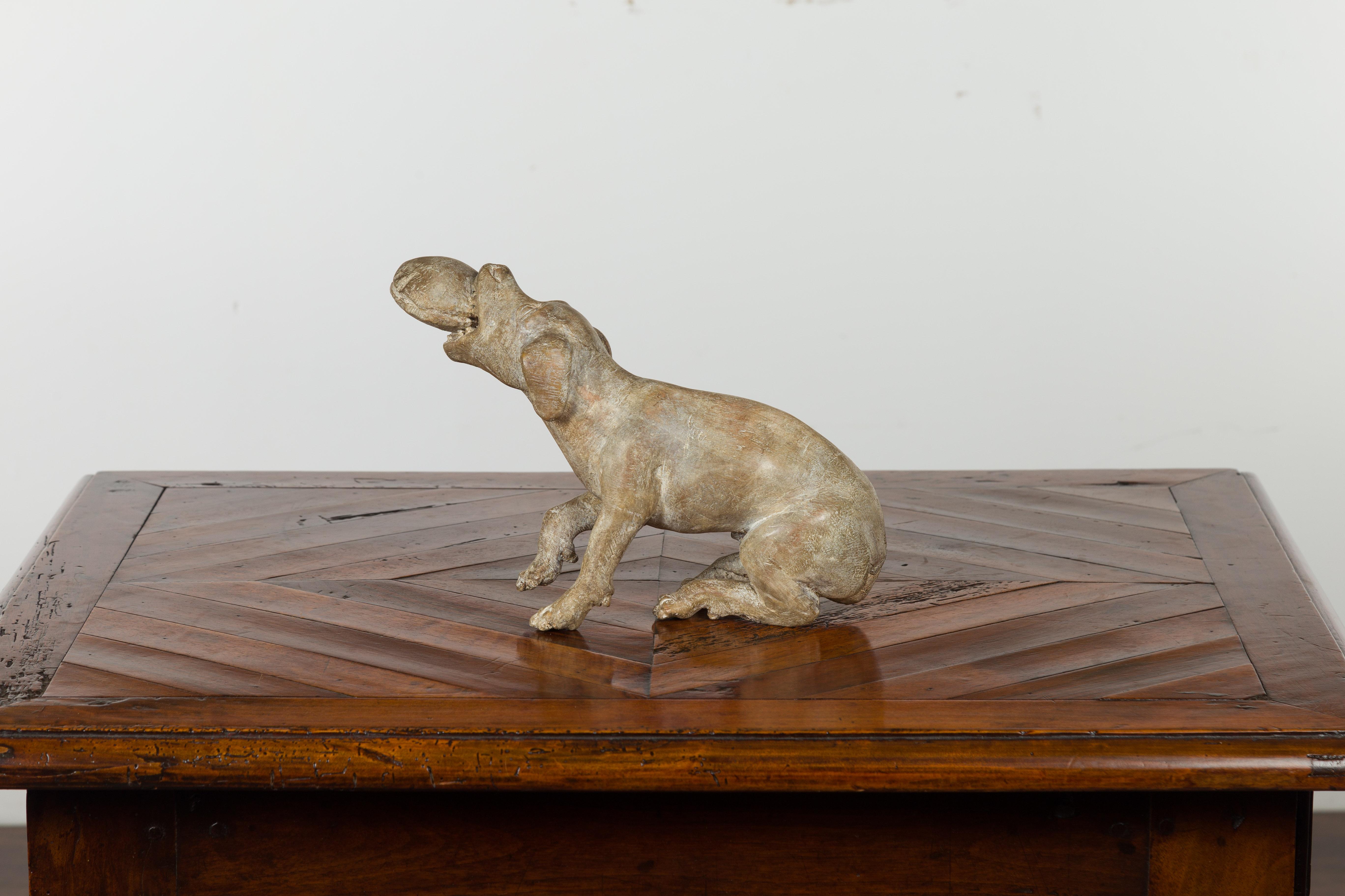 Italian Early 19th Century Carved Wooden Dog Playing with a Toy 7