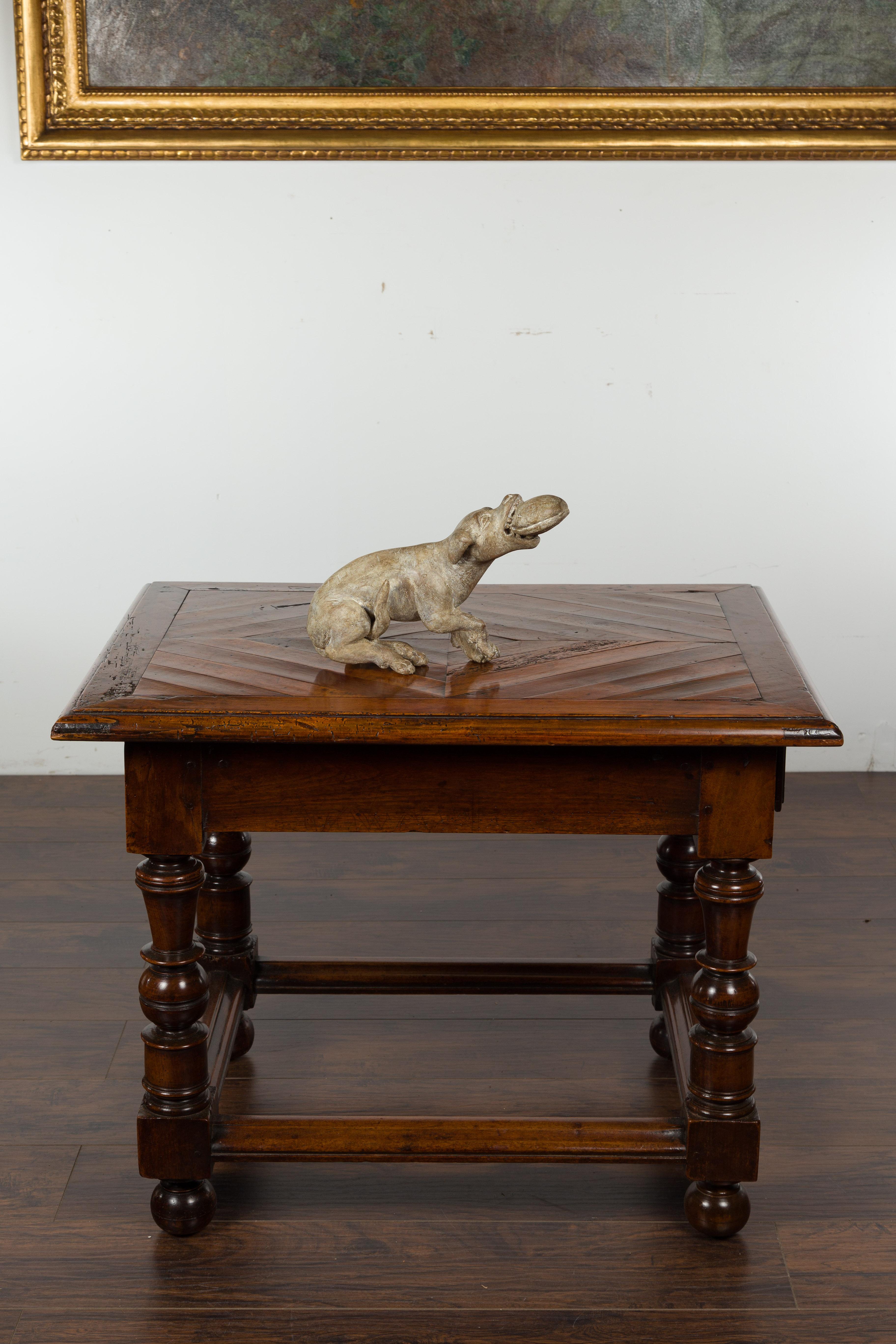 Italian Early 19th Century Carved Wooden Dog Playing with a Toy In Good Condition In Atlanta, GA