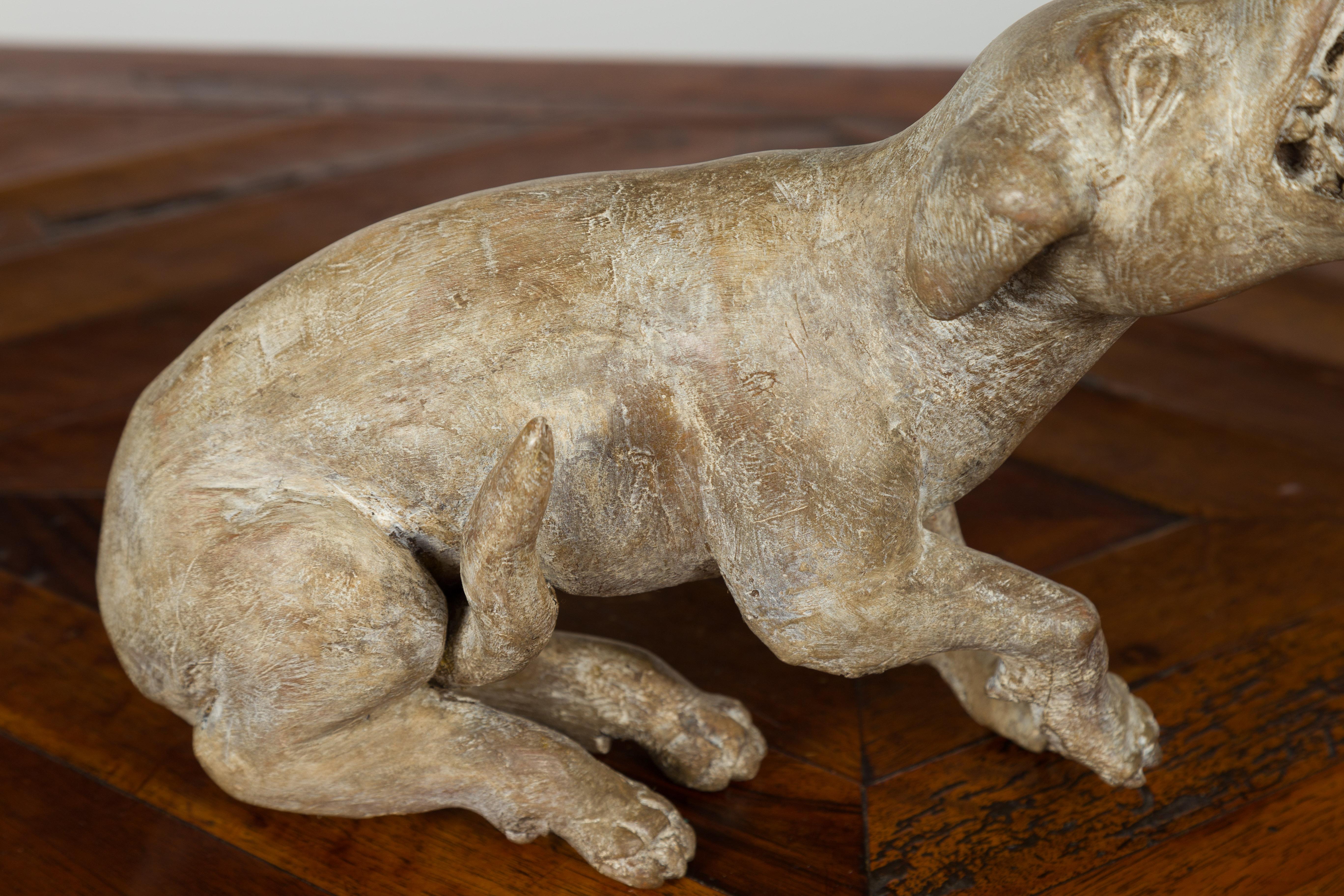 Italian Early 19th Century Carved Wooden Dog Playing with a Toy 3