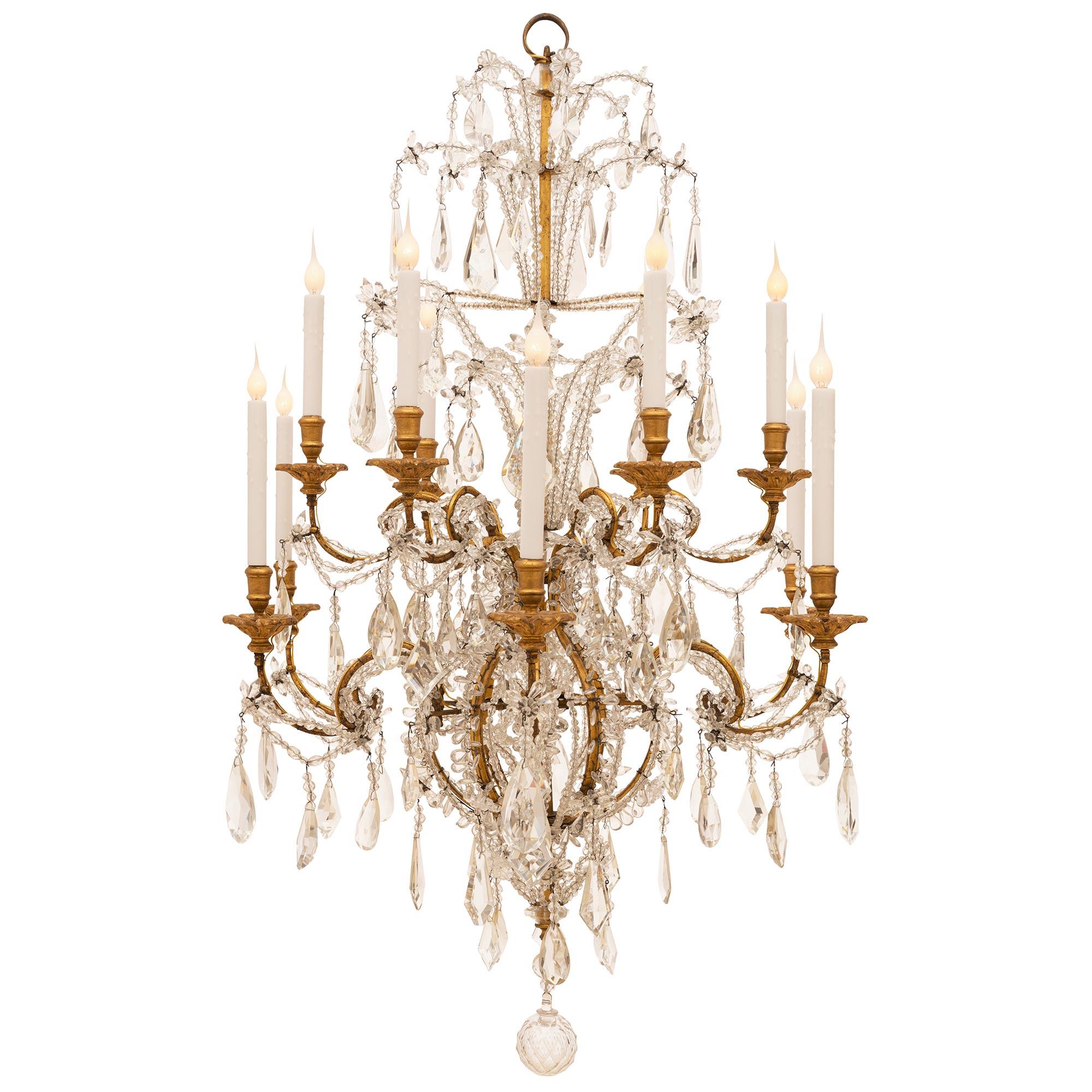 Italian Early 19th Century Crystal Chandelier from the Torino Region In Good Condition For Sale In West Palm Beach, FL