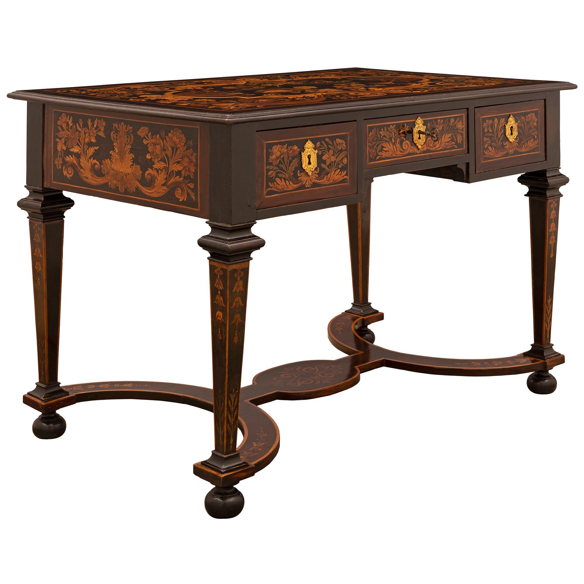 Italian Early 19th Century Ebonized Fruitwood, Exotic Wood, and Ormolu Desk In Good Condition For Sale In West Palm Beach, FL