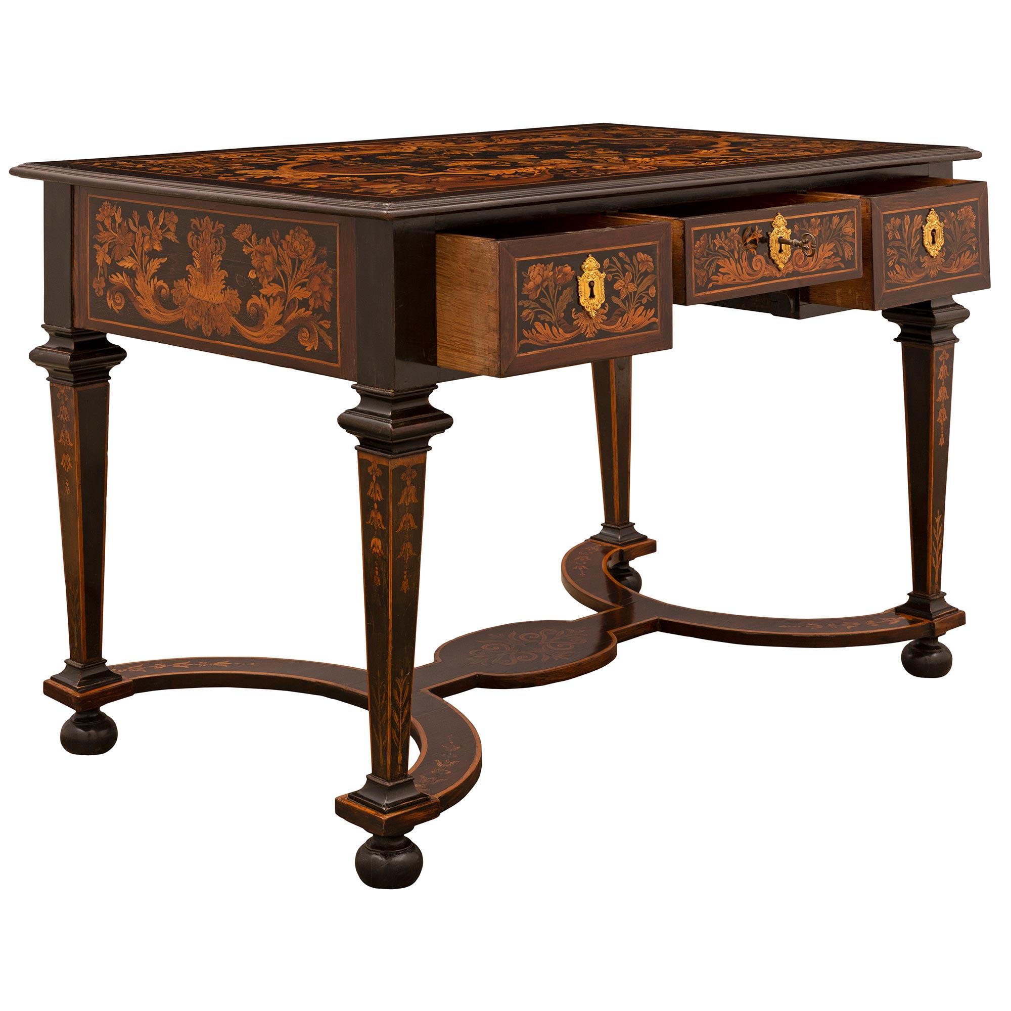 Italian Early 19th Century Ebonized Fruitwood, Exotic Wood, and Ormolu Desk For Sale 1
