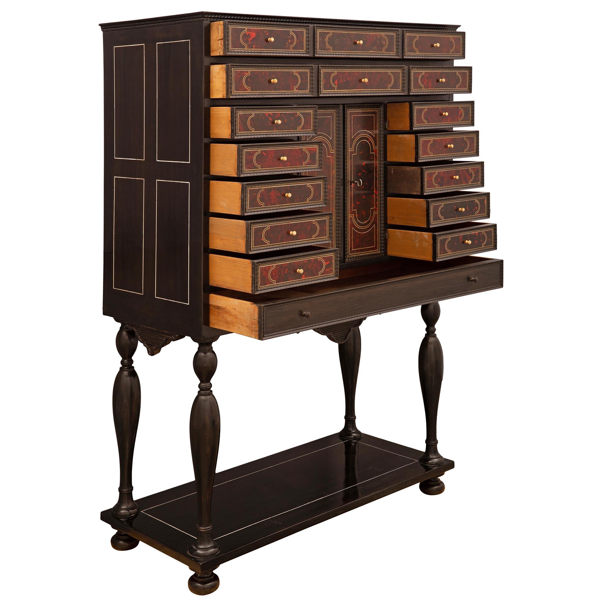 Italian Early 19th Century Ebony, Tortoiseshell and Bone Specimen Cabinet For Sale 1