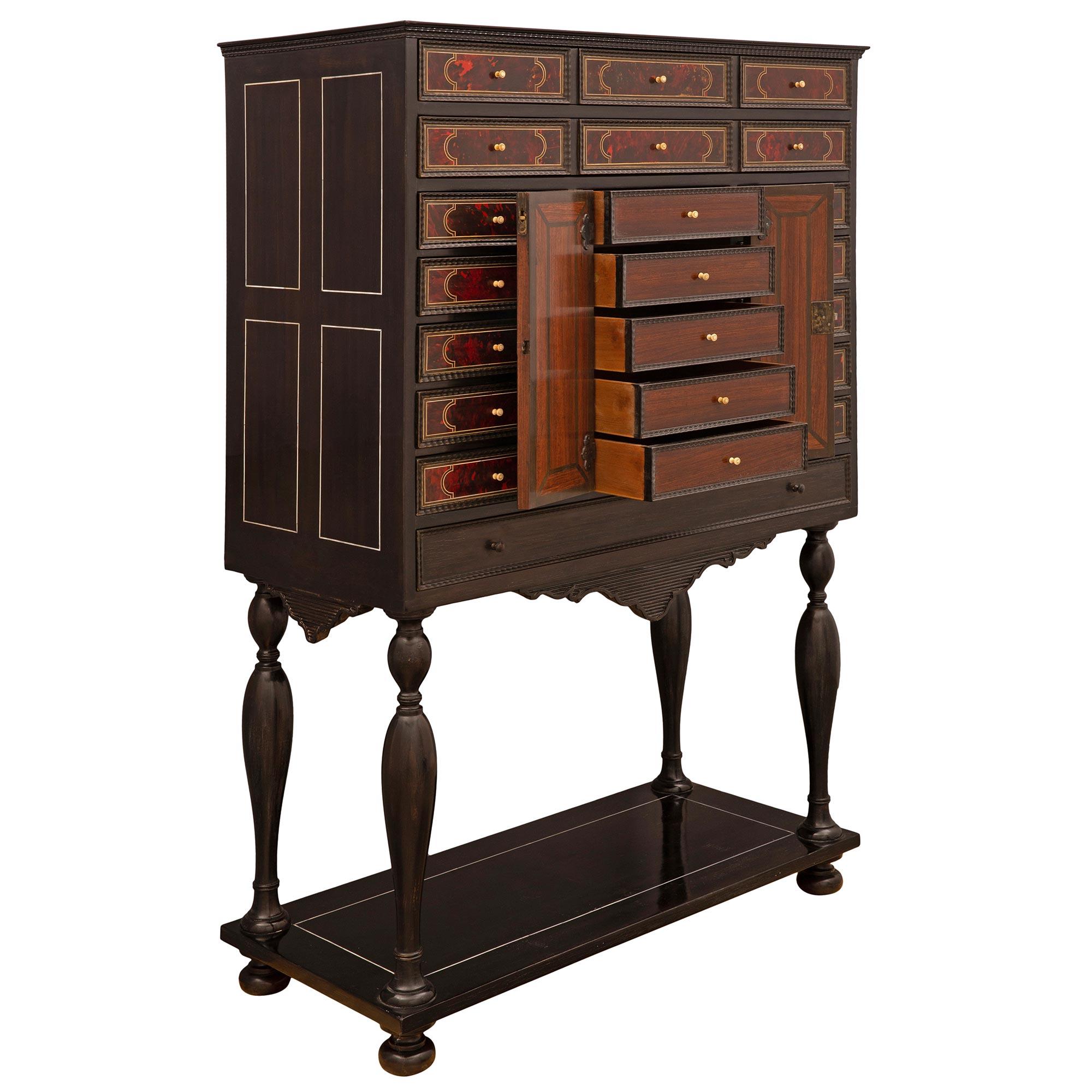 Italian Early 19th Century Ebony, Tortoiseshell and Bone Specimen Cabinet For Sale 2