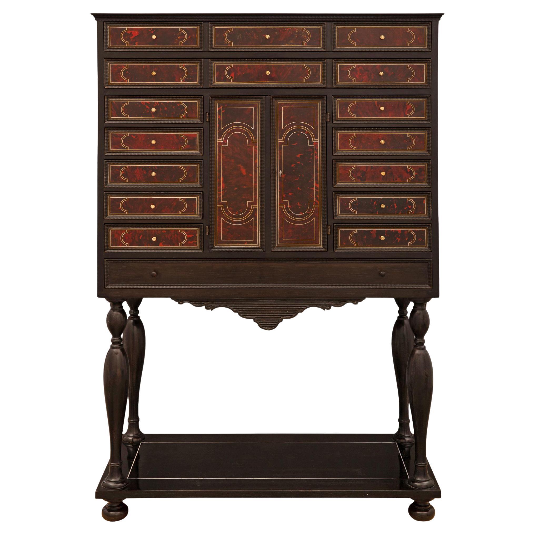 Italian Early 19th Century Ebony, Tortoiseshell and Bone Specimen Cabinet For Sale