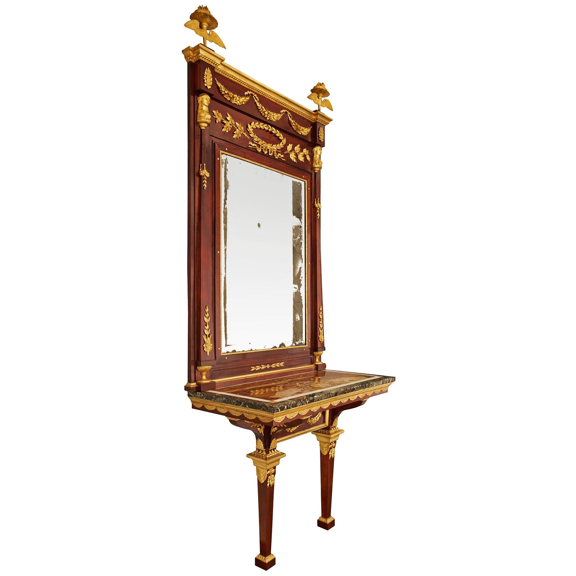 Italienische Empire Konsole und Spiegel aus Mahagoni und Giltwood aus dem frühen 19. im Zustand „Gut“ im Angebot in West Palm Beach, FL