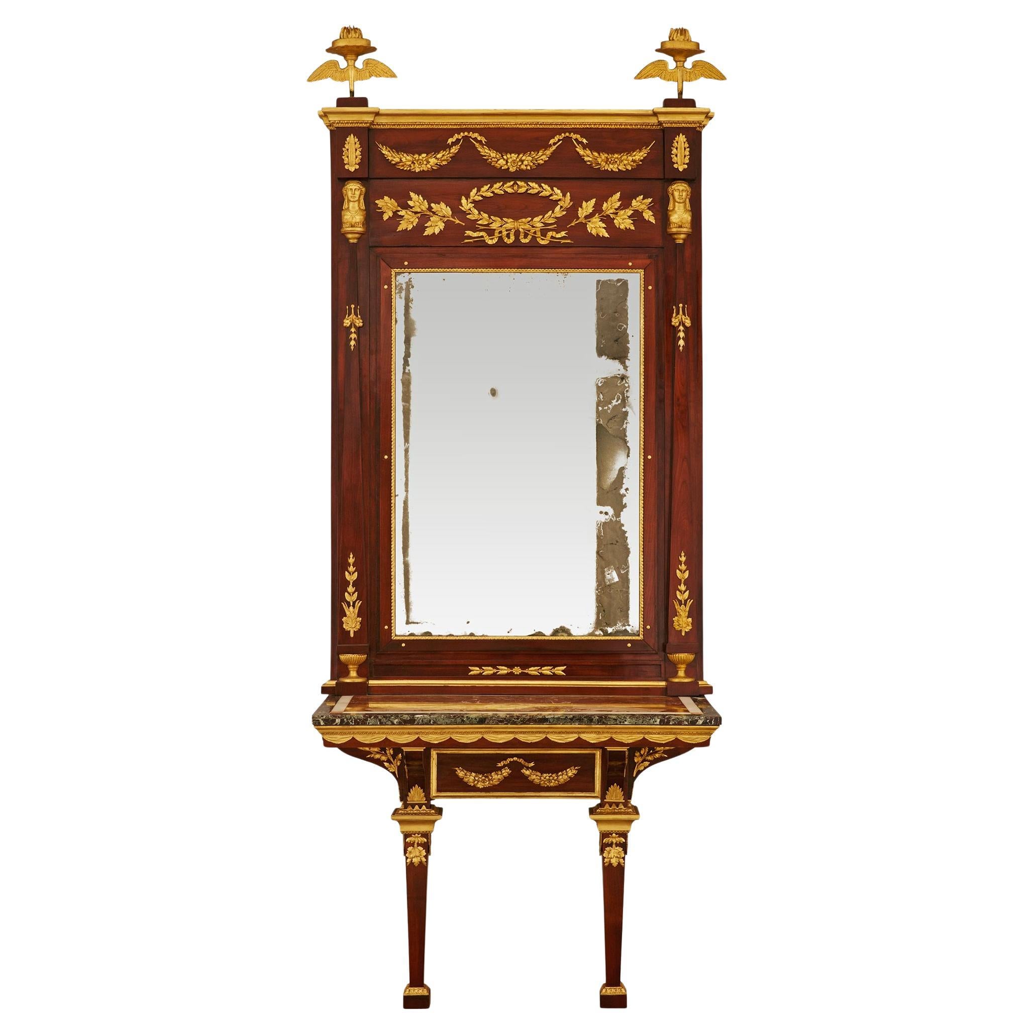 Italienische Empire Konsole und Spiegel aus Mahagoni und Giltwood aus dem frühen 19.