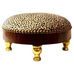 Italian Early 19th Century Footstool in Vintage Scalamandré Cheetah Velvet