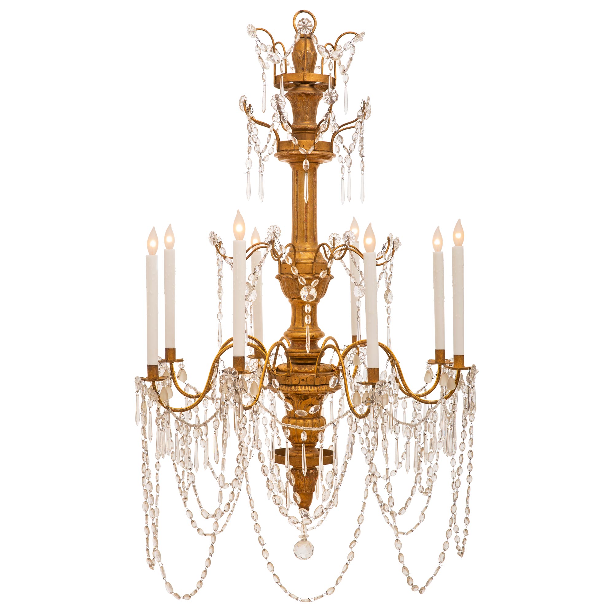 Italian Early 19th Century Giltwood and Crystal Chandelier For Sale