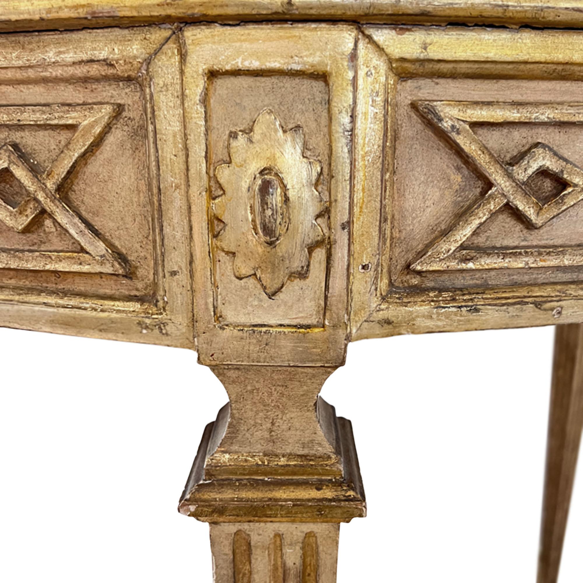 Hand-Carved Italian Early 19th Century Giltwood Console Table With a Marble Top For Sale