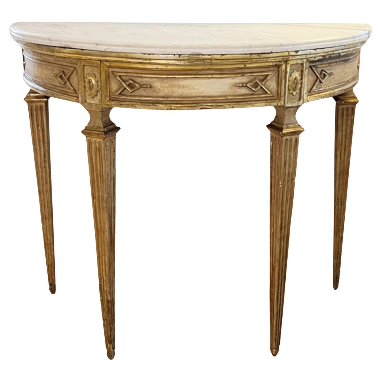 Italian Early 19th Century Giltwood Console Table With a Marble Top For Sale