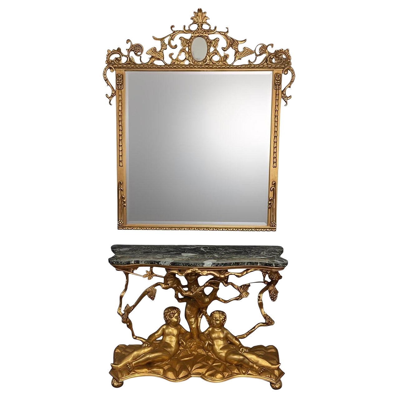 Italian Early 19th Century Giltwood Mirror and Console Table, Tuscany. For Sale