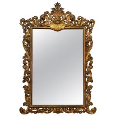 Italian Early 19th Century Gold Gilt Carved Mirror With Original Mercury Glass