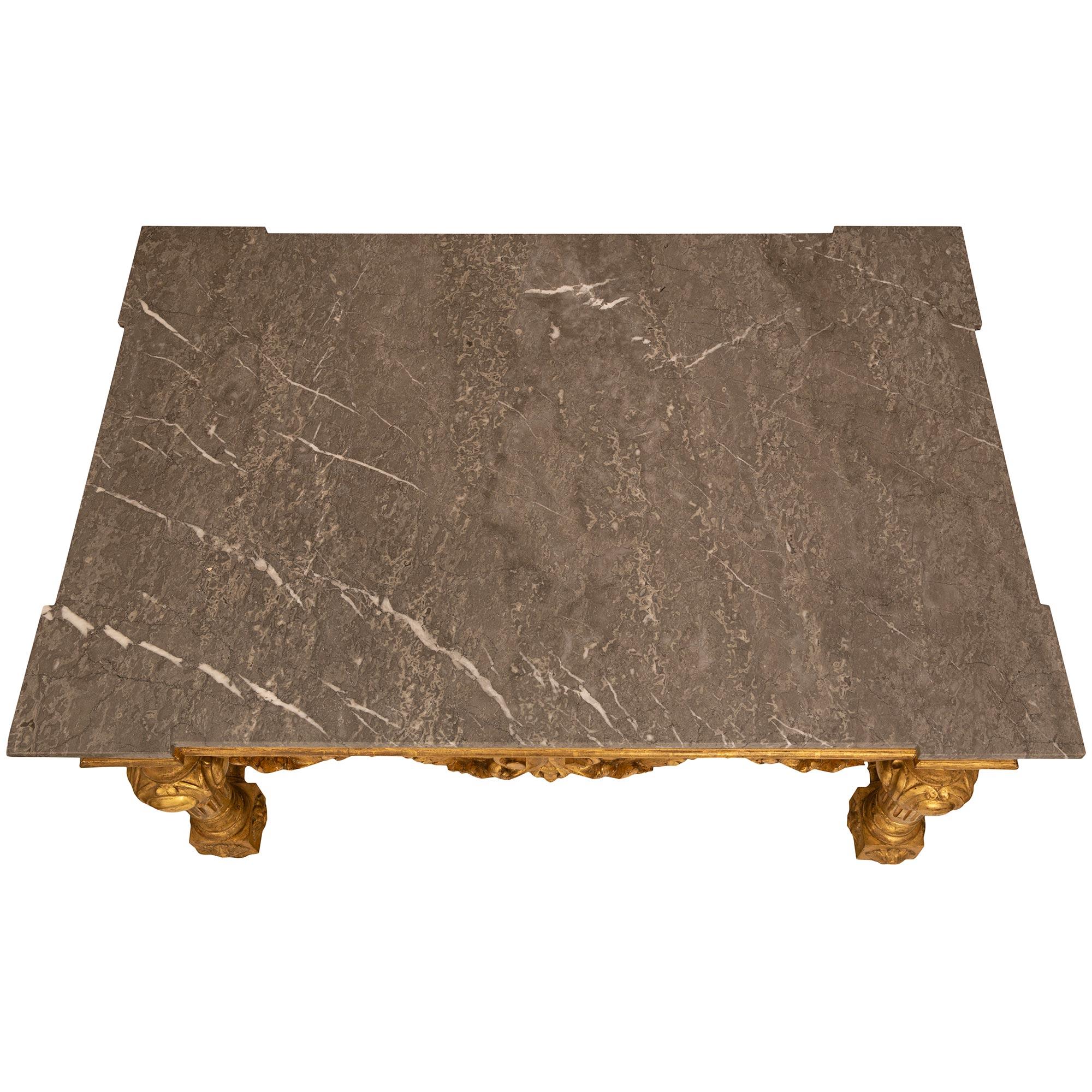 Italian Early 19th Century Louis XIV St. Giltwood And Grey Marble Center Table For Sale 8