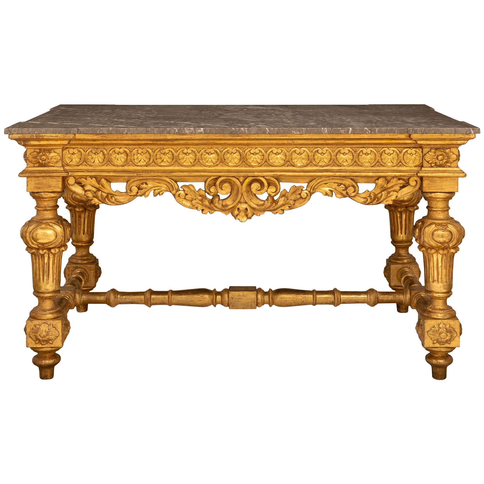 Italian Early 19th Century Louis XIV St. Giltwood And Grey Marble Center Table For Sale 9