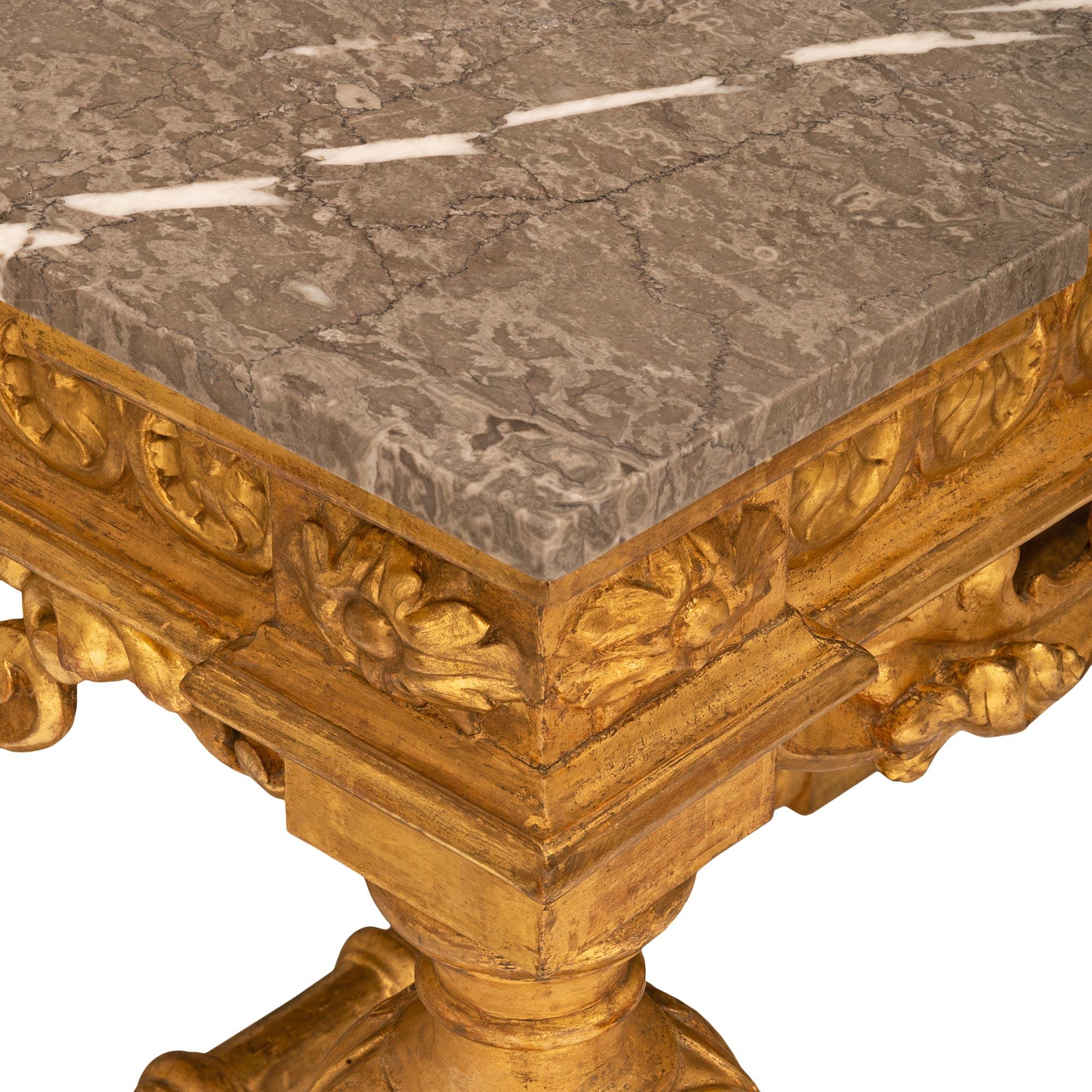 Italian Early 19th Century Louis XIV St. Giltwood And Grey Marble Center Table For Sale 1