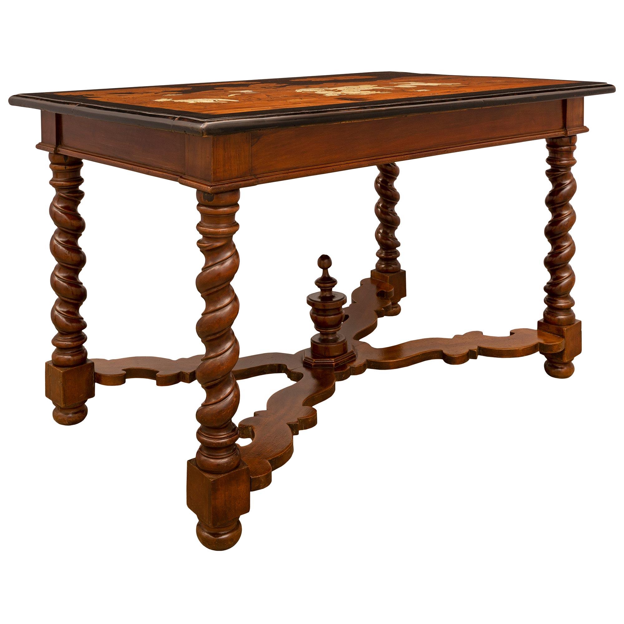 Italian Early 19th Century Louis XIV St. Walnut and Fruitwood Center Table In Good Condition For Sale In West Palm Beach, FL