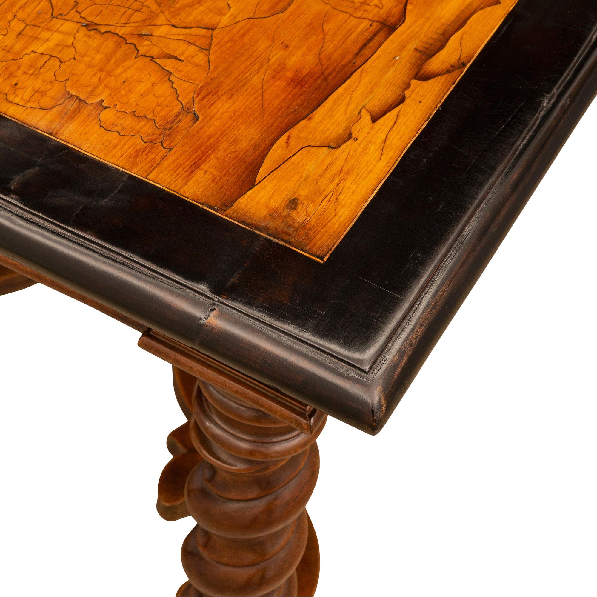 Italian Early 19th Century Louis XIV St. Walnut and Fruitwood Center Table For Sale 1
