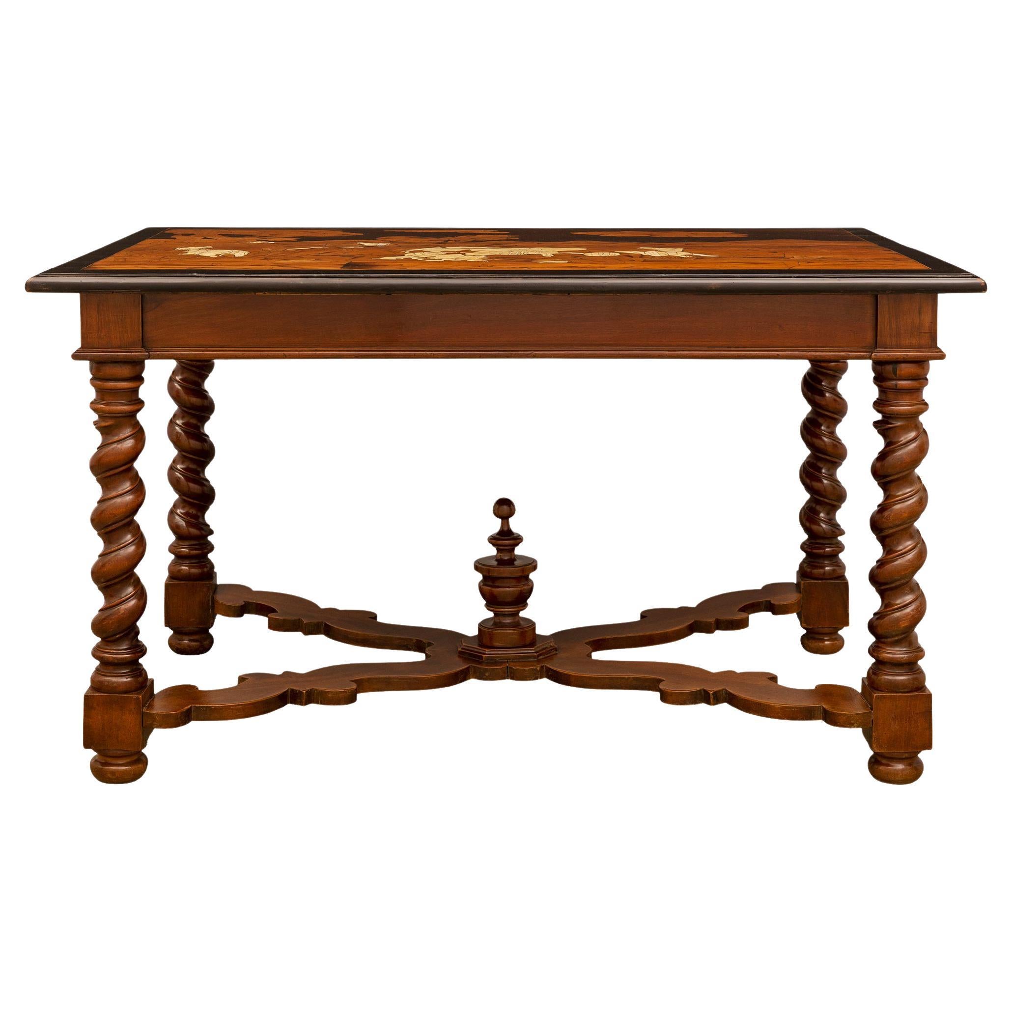 Italian Early 19th Century Louis XIV St. Walnut and Fruitwood Center Table For Sale