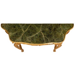 Italian Early 19th Century Louis XV St. Giltwood and Faux Painted Marble Console