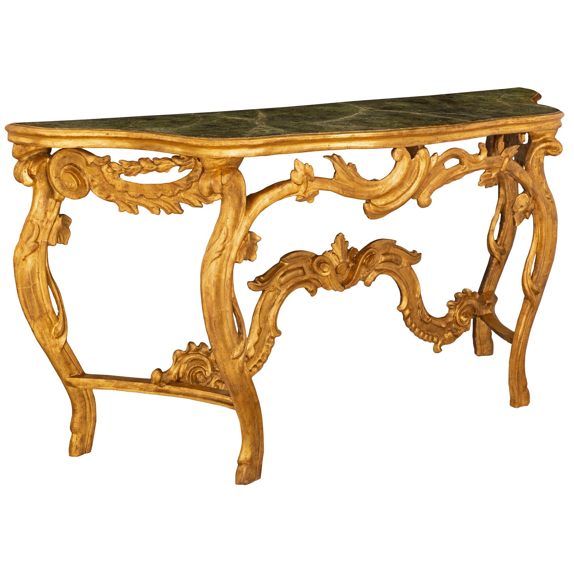 Italian Early 19th Century Louis XV St. Giltwood and Faux Painted Marble Console In Good Condition For Sale In West Palm Beach, FL