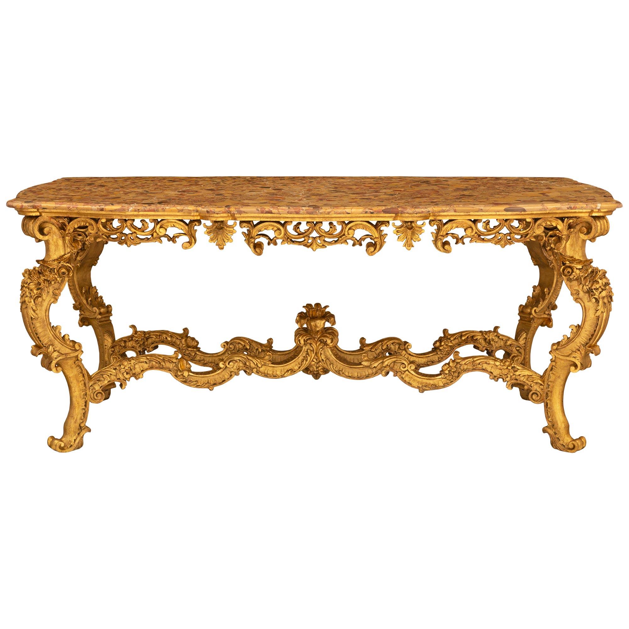 Italienisch Anfang 19. Jahrhundert Louis XV St. Giltwood und Marmor Center Table im Angebot 8