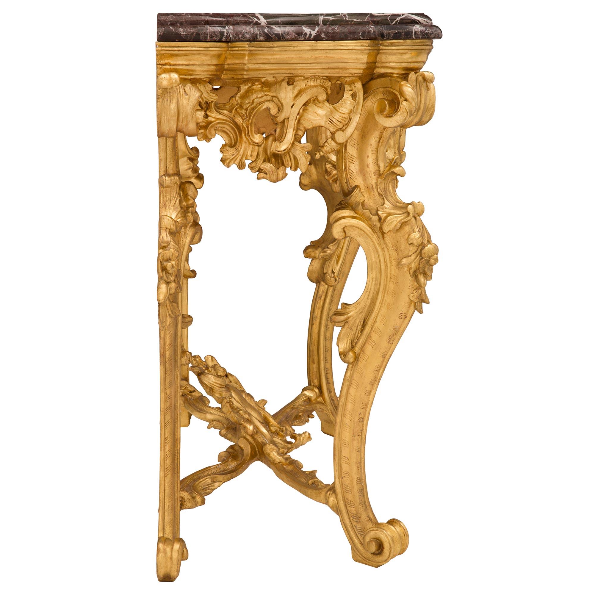 Italian Early 19th Century Louis XV St. Giltwood and Marble Console For Sale 1