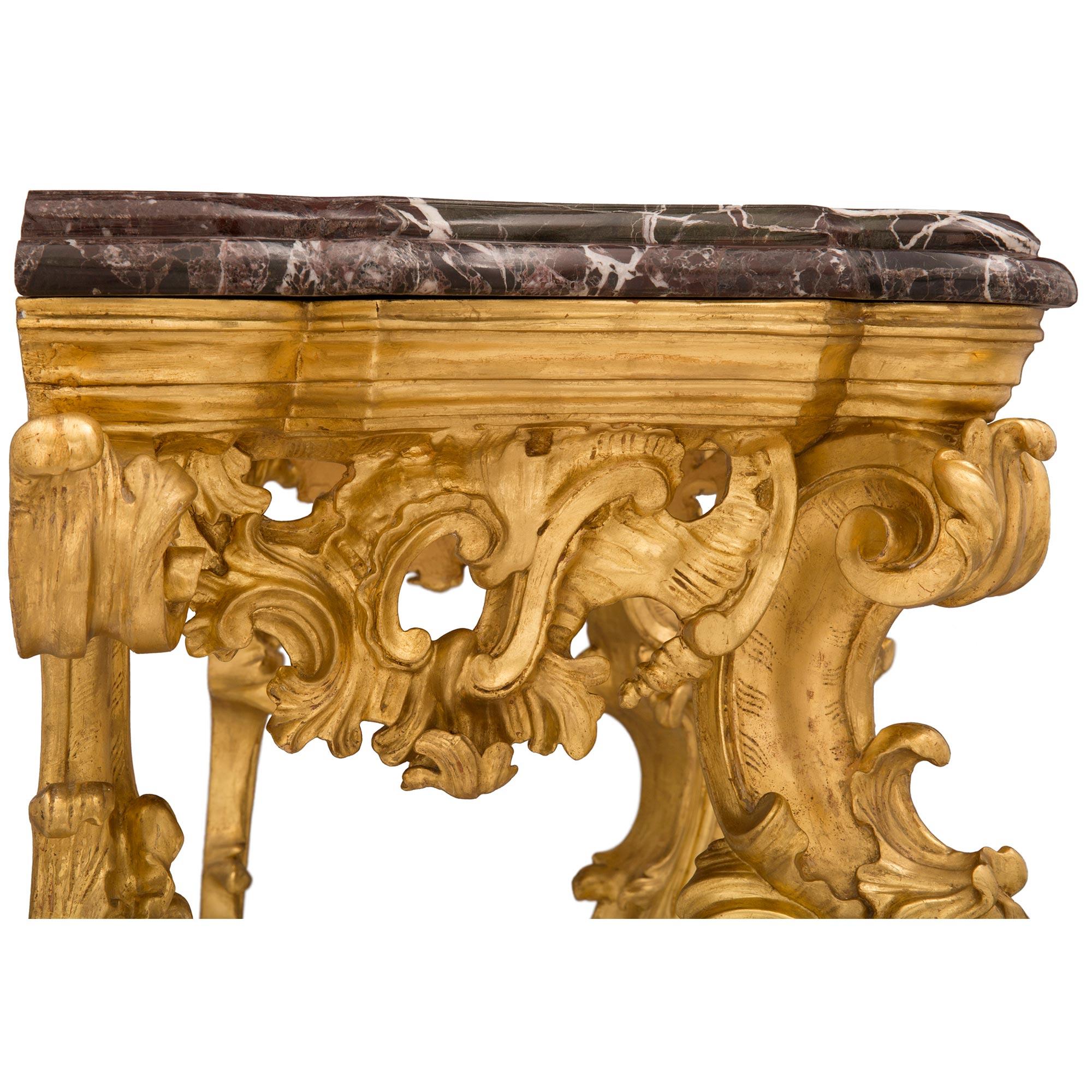 Italian Early 19th Century Louis XV St. Giltwood and Marble Console For Sale 2