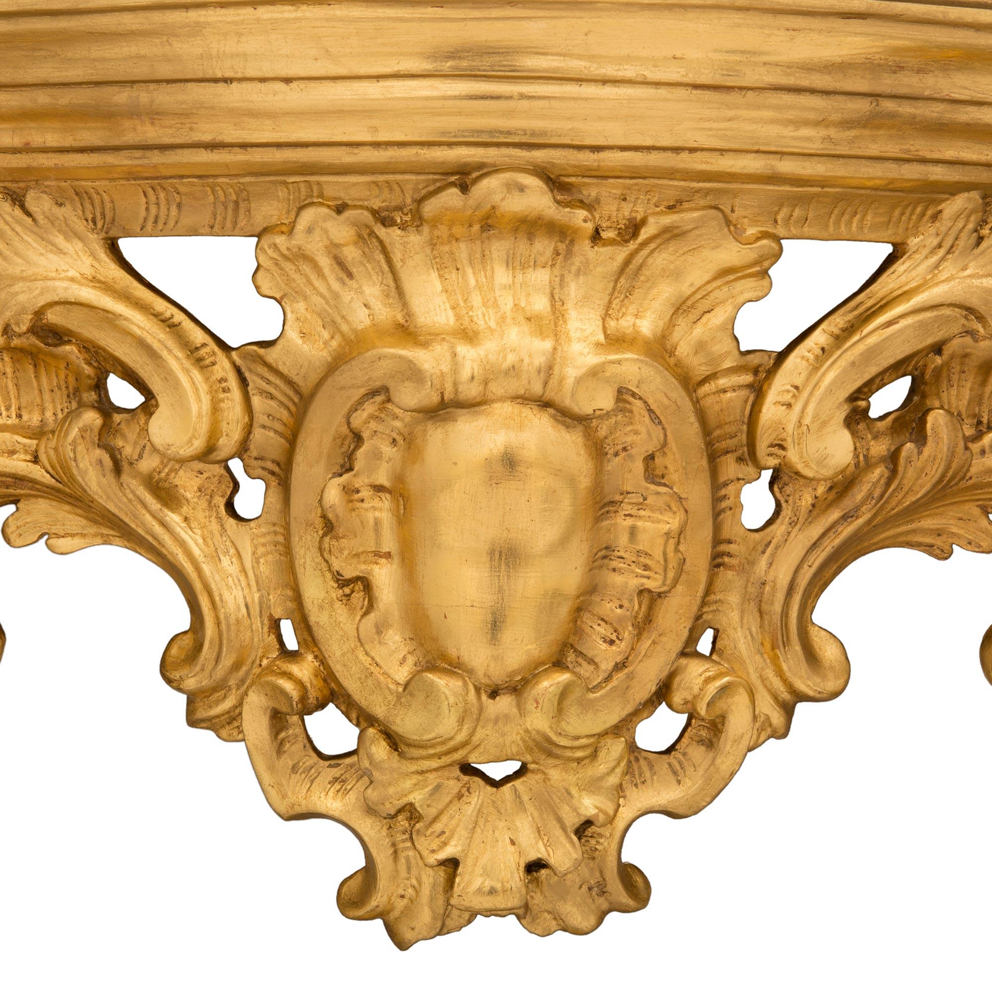 Italian Early 19th Century Louis XV St. Giltwood and Marble Console For Sale 3