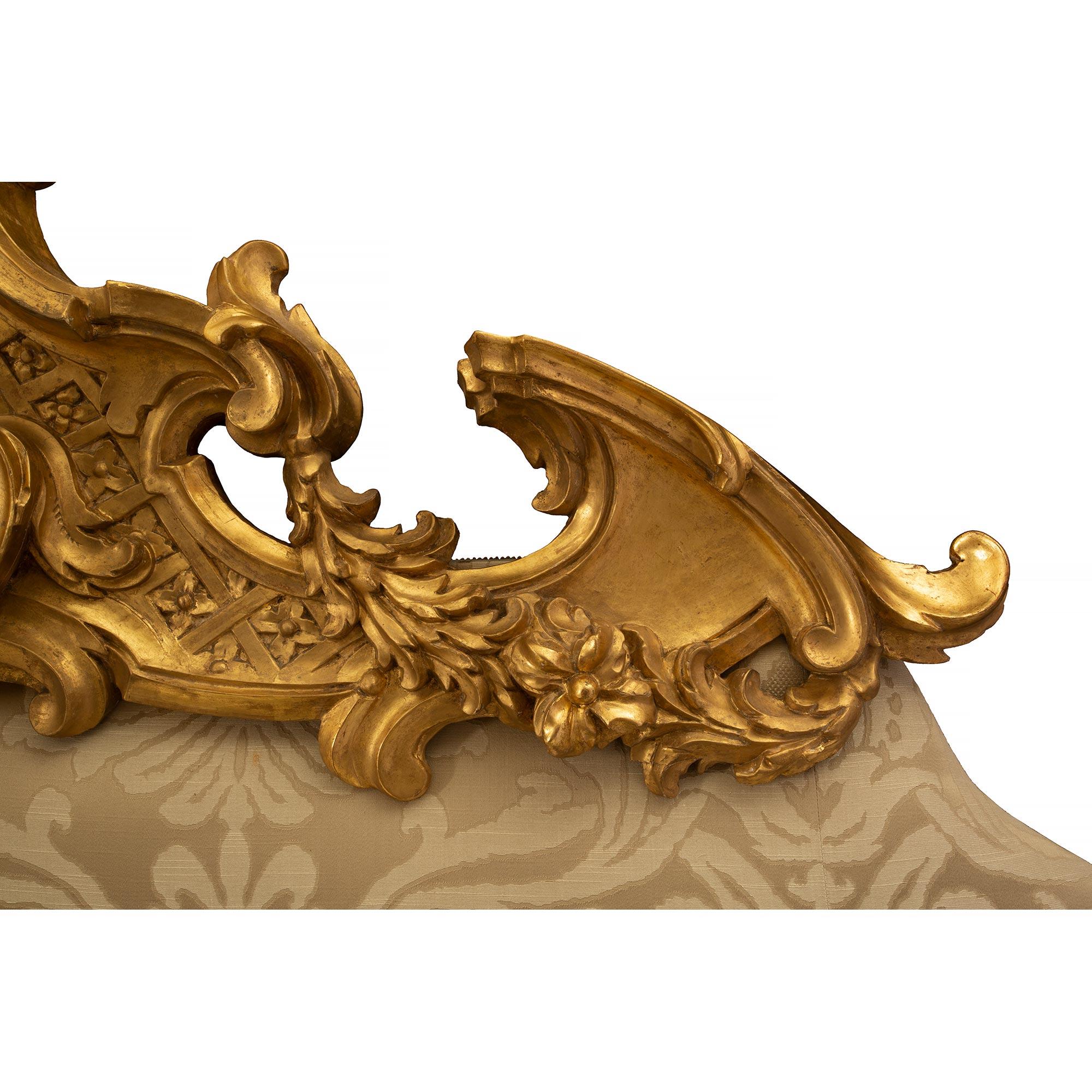 Upholstery Italian Early 19th Century Louis XV St. Giltwood Upholstered Headboard For Sale