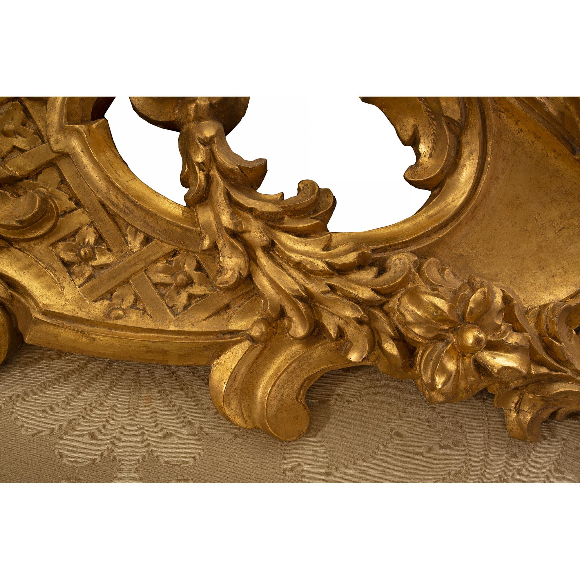 Italian Early 19th Century Louis XV St. Giltwood Upholstered Headboard For Sale 2