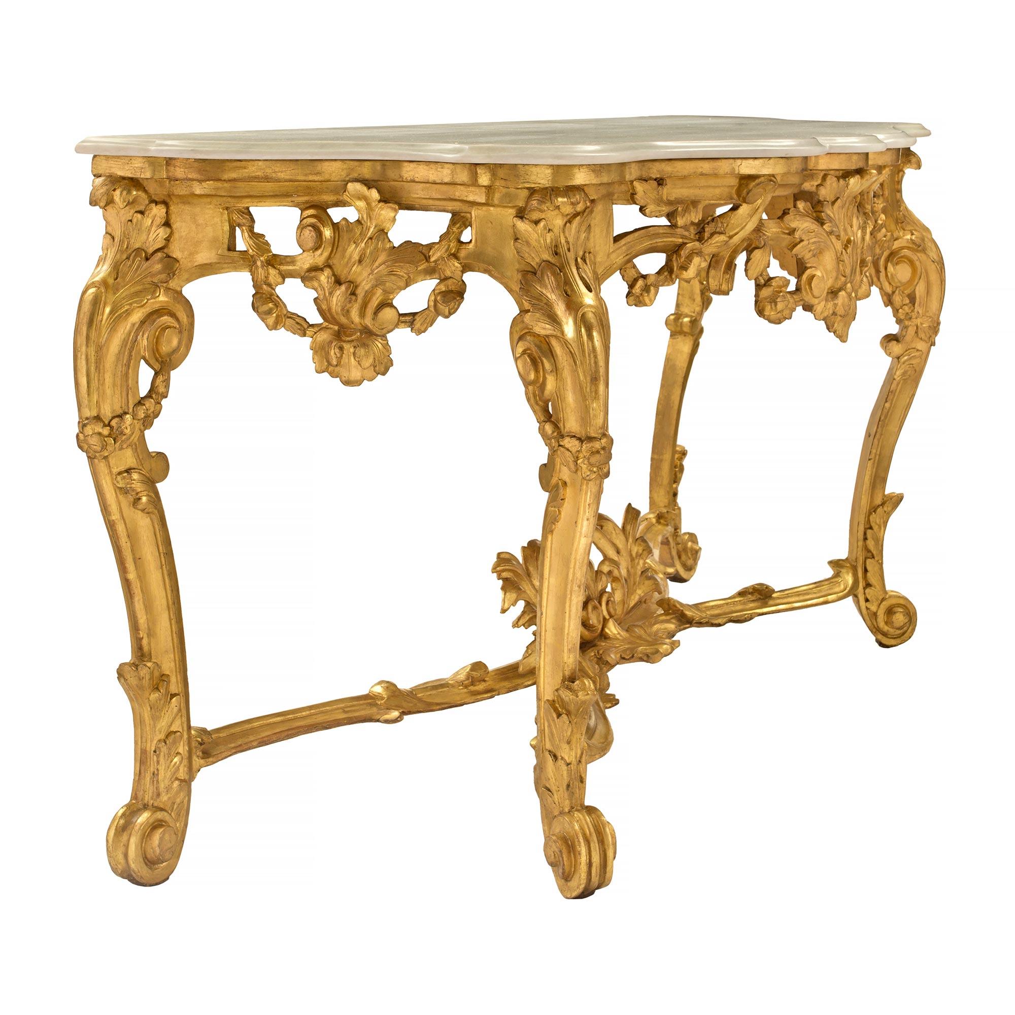 Italian Early 19th Century Louis XV Style Giltwood and Carrara Marble Console In Good Condition For Sale In West Palm Beach, FL