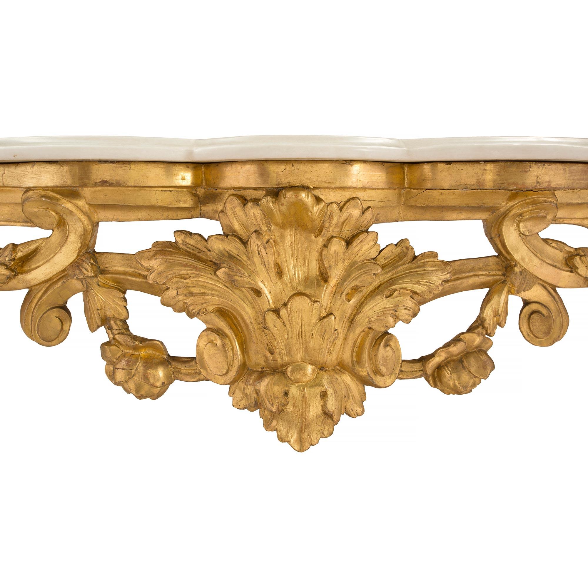 Italian Early 19th Century Louis XV Style Giltwood and Carrara Marble Console For Sale 2