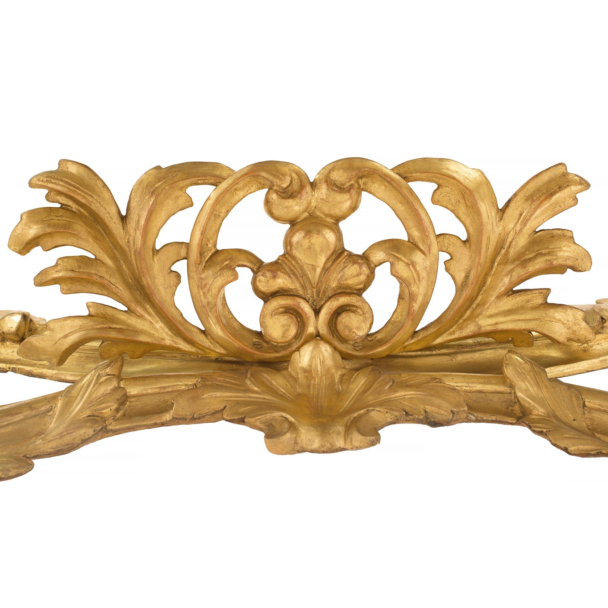 Italian Early 19th Century Louis XV Style Giltwood and Carrara Marble Console For Sale 4