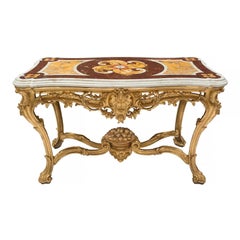 Italienischer Esstisch aus vergoldetem Holz und Marmor im Louis-XV-Stil des frühen 19. Jahrhunderts