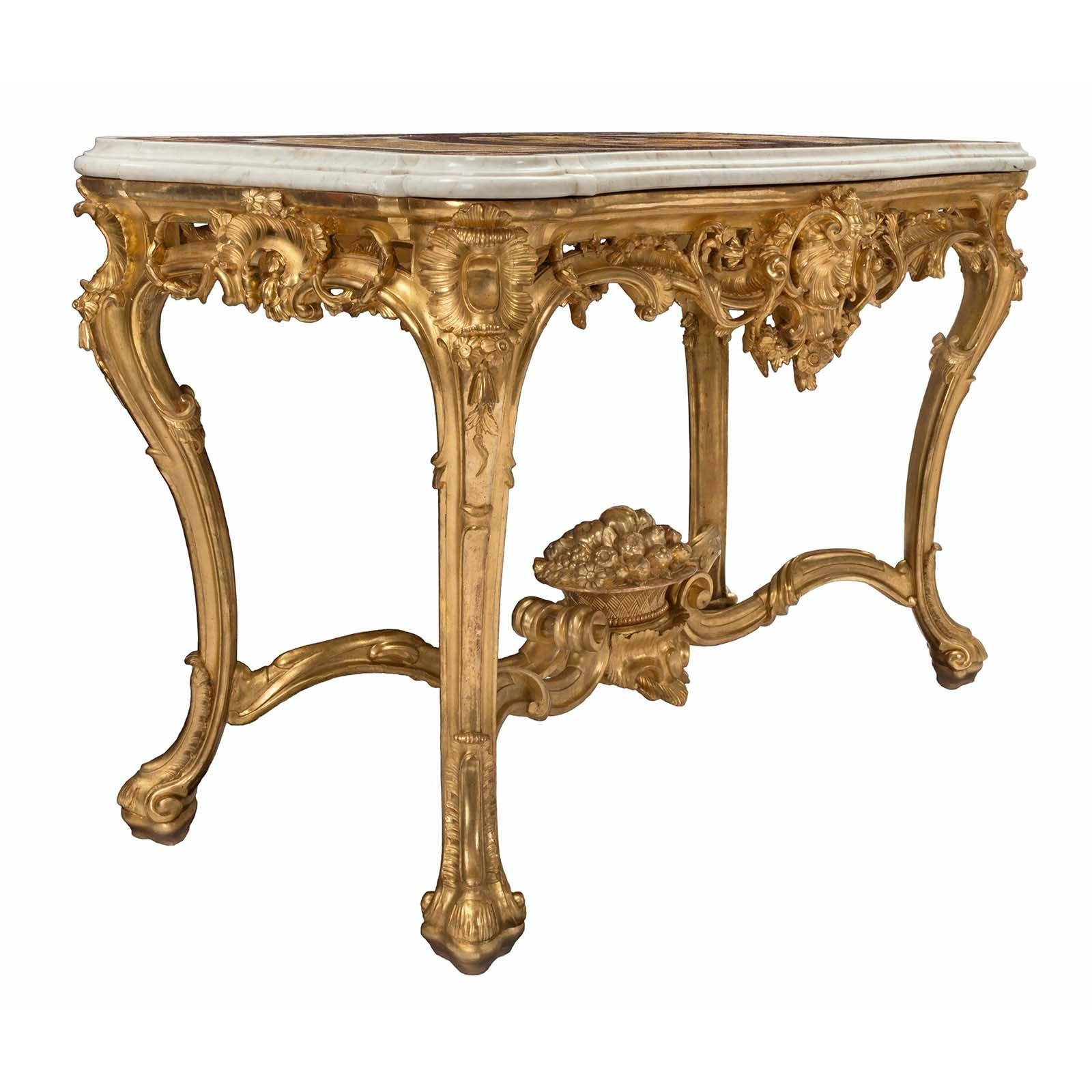 Italian Early 19th Century Louis XV Style Giltwood and Marble Center Table For Sale 2