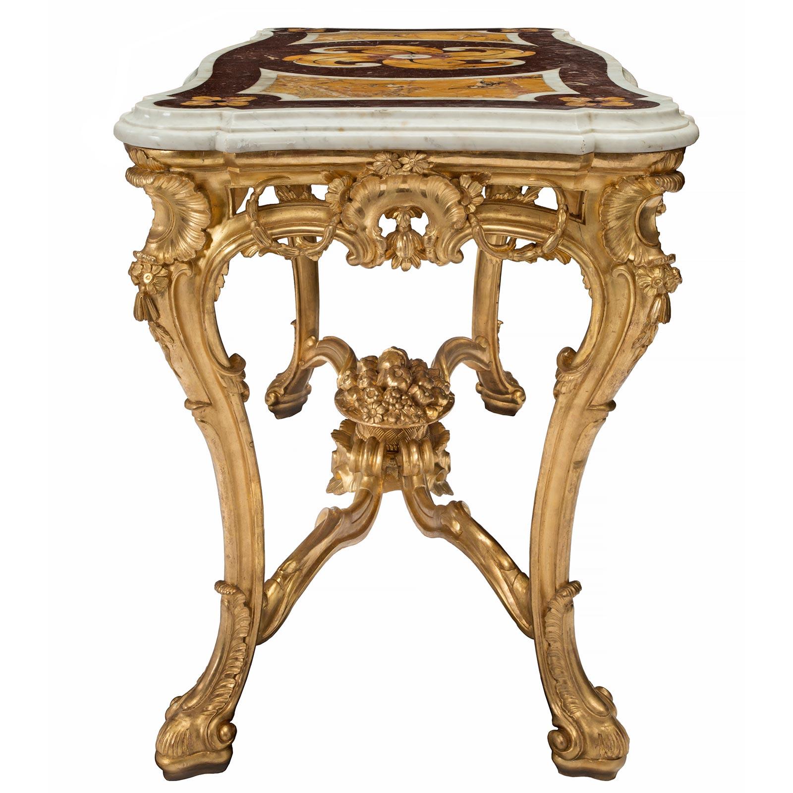 Italian Early 19th Century Louis XV Style Giltwood and Marble Center Table For Sale 3